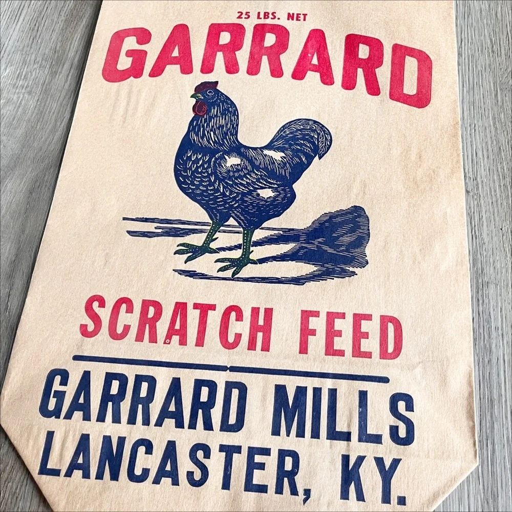 Vintage Paper Feed Sack Chicken‎ Hen Garrard Mills Lancaster Kentucky farmhouse